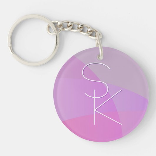 Uw overlappende initialen | Moderne roze geometris Sleutelhanger (Voorkant)