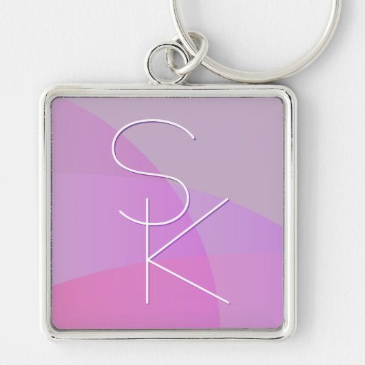 Uw overlappende initialen | Moderne roze geometris Sleutelhanger (Voorkant)