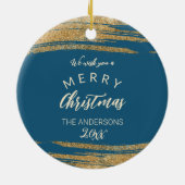 Uw paard foto Kerstmis gouden glitter Keramisch Ornament (Achterkant)