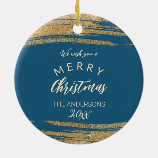 Uw paard foto Kerstmis gouden glitter Keramisch Ornament (Achterkant)