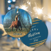 Uw paard foto Kerstmis gouden glitter Keramisch Ornament