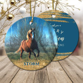 Uw paard foto Kerstmis gouden glitter Keramisch Ornament