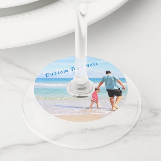 Uw Photo Wine Glass Label met aangepaste tekst (Dichtbij)