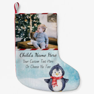 Uw Pic/Text Stripe Waterverf Kerstmis Pinguïn Kleine Kerstsok