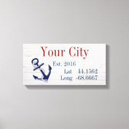 Uw plaats of familienaam Latitude en Lengtegraad Canvas Afdruk