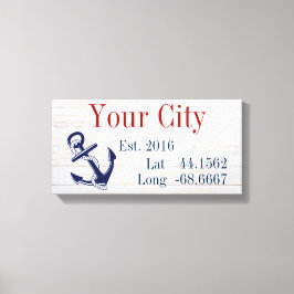 Uw plaats of familienaam Latitude en Lengtegraad Canvas Afdruk