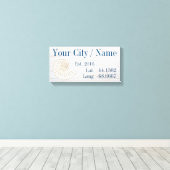 Uw plaats of familienaam Latitude en Lengtegraad Canvas Afdruk (Insitu (Houten vloer))