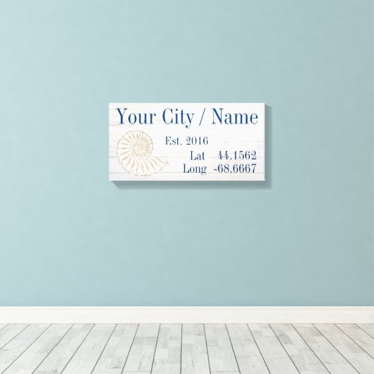 Uw plaats of familienaam Latitude en Lengtegraad Canvas Afdruk (Insitu (Houten vloer))