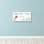 Uw plaats of familienaam Latitude en Lengtegraad Canvas Afdruk (Insitu (Houten vloer))