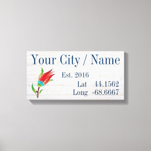 Uw plaats of familienaam Latitude en Lengtegraad Canvas Afdruk (Voorkant)