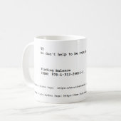 Uw prijsopgave in "Balans zoeken" Koffiemok (Voorkant links)