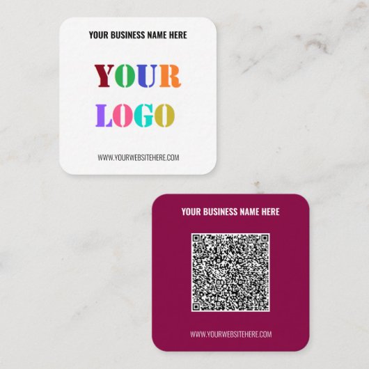 Uw QR-code Aangepaste tekst en Logo-Visitekaartje Vierkante Visitekaartje (Voorkant / Achterkant)
