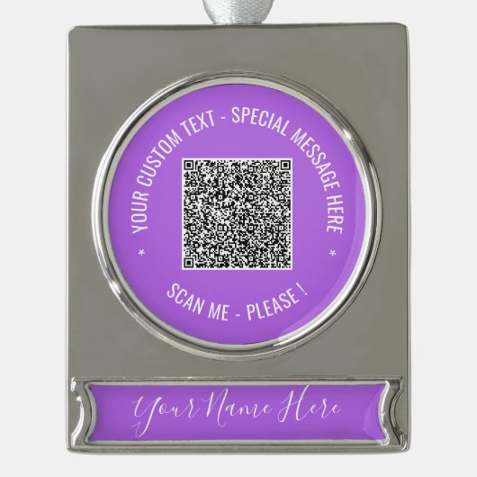 Uw QR-code Aangepaste tekst Naam Kerst Ornamenten Verzilverd Banner Ornament (Voorkant)