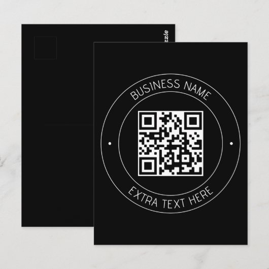 Uw QR-code & bewerkbare tekst | Zwart-wit Briefkaart (Voorkant / Achterkant)