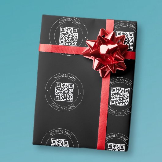 Uw QR-code & Bewerkbare tekst | Zwart & Wit Cadeaupapier