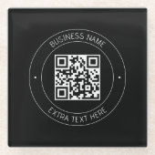 Uw QR-code & bewerkbare tekst | Zwart-wit Glazen Onderzetter (Voorkant)