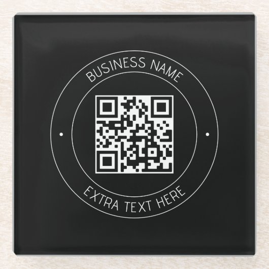 Uw QR-code & bewerkbare tekst | Zwart-wit Glazen Onderzetter (Voorkant)