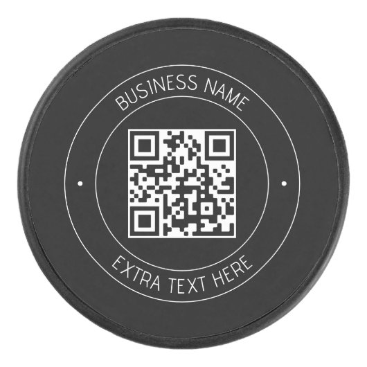 Uw QR-code & bewerkbare tekst | Zwart-wit Hockey Puck (Voorkant)
