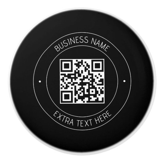 Uw QR-code & bewerkbare tekst | Zwart-wit Keramische Knop (Voorkant)