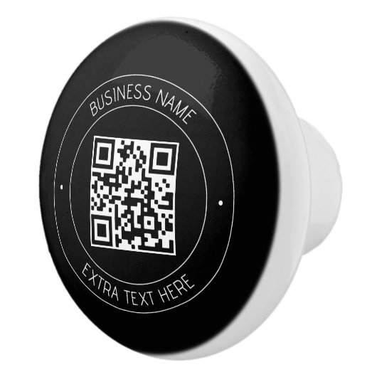 Uw QR-code & bewerkbare tekst | Zwart-wit Keramische Knop (Rechts)