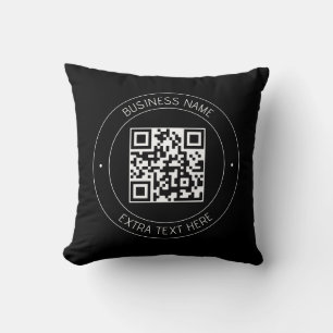 Uw QR-code & bewerkbare tekst   Zwart-wit Kussen