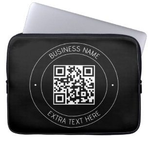 Uw QR-code & bewerkbare tekst   Zwart-wit Laptop Sleeve