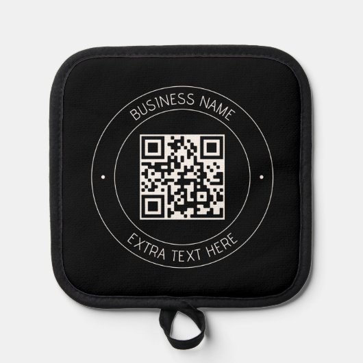 Uw QR-code & bewerkbare tekst | Zwart-wit Pannenlap (Voorkant)