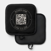 Uw QR-code & bewerkbare tekst | Zwart-wit Pannenlap (Voorkant / Achterkant)