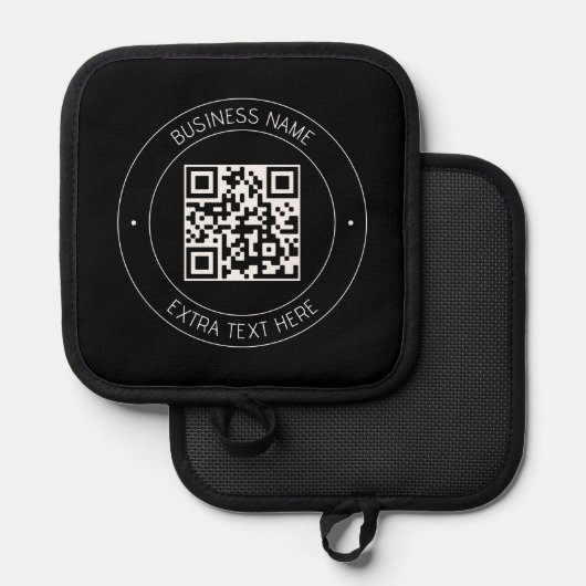 Uw QR-code & bewerkbare tekst | Zwart-wit Pannenlap (Voorkant / Achterkant)