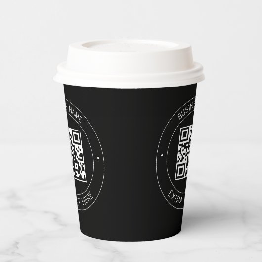 Uw QR-code & bewerkbare tekst | Zwart-wit Papieren Bekers (Links)