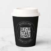 Uw QR-code & bewerkbare tekst | Zwart-wit Papieren Bekers (Achterkant)