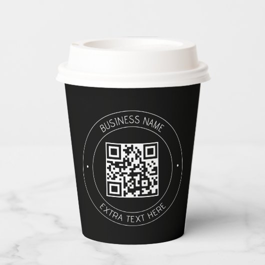 Uw QR-code & bewerkbare tekst | Zwart-wit Papieren Bekers (Achterkant)