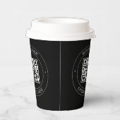 Uw QR-code & bewerkbare tekst | Zwart-wit Papieren Bekers (Rechts)