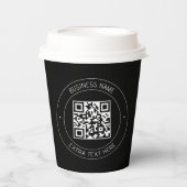Uw QR-code & bewerkbare tekst | Zwart-wit Papieren Bekers (Voorkant)