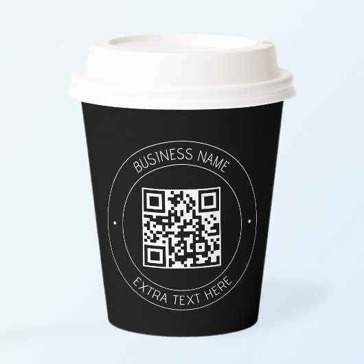 Uw QR-code & bewerkbare tekst | Zwart-wit Papieren Bekers