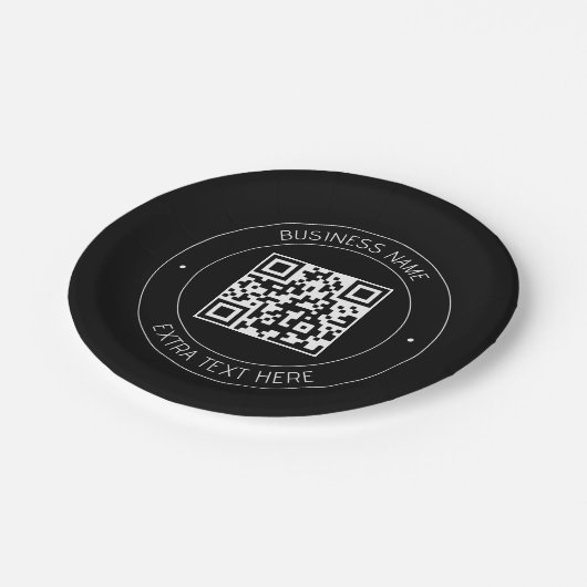Uw QR-code & bewerkbare tekst | Zwart-wit Papieren Bordje (Gekanteld)