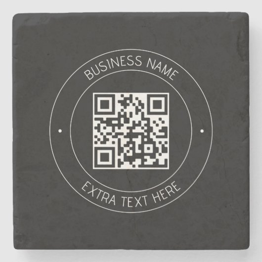 Uw QR-code & bewerkbare tekst | Zwart-wit Stenen Onderzetter (Voorkant)