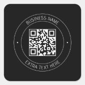 Uw QR-code & bewerkbare tekst | Zwart-wit Vierkante Sticker (Voorkant)