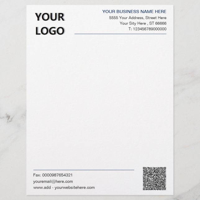 Uw QR Code Business Letterhead Voorbeeld met Logo Briefhoofd (Voorkant)