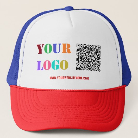Uw QR Code Custom Text Business Logo Trucker Hoed Trucker Pet (Voorkant)