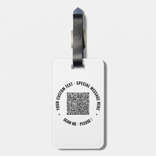 Uw QR-code en aangepaste tekst bagagelabel voorbee (Achterkant verticaal)