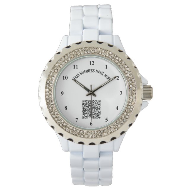 Uw QR-code en aangepaste tekst bekijken gepersonal Horloge (Voorkant)