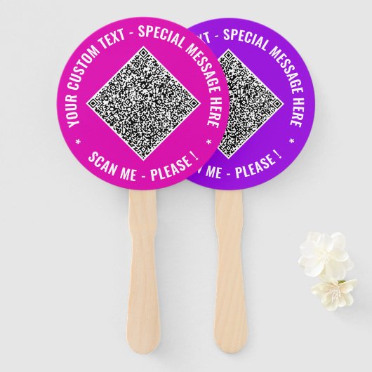 Uw QR-code en aangepaste tekst Hand Fan Sjabloon Handwaaier (Voorkant en achterkant)