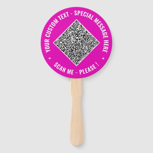 Uw QR-code en aangepaste tekst Hand Fan Sjabloon Handwaaier (Voorkant)