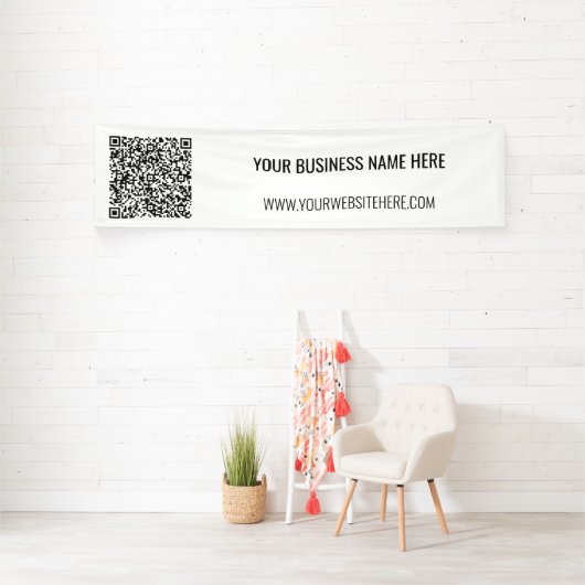 Uw QR-code en aangepaste tekstbanner - Kies kleur Spandoek (Insitu)