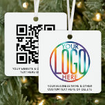Uw QR-code en Logo Business Promotion Square Metalen Ornament<br><div class="desc">ZIE HET EINDE VAN DEZE BESCHRIJVING VOOR INSTRUCTIES OM ACHTERGROND / TEKSTKLEUREN OF TRANSPARANTIE VAN LOGO TE WIJZIGEN. Bevorder uw zaken aan potentiële klanten met een douanelogo en QR code vierkant kerstversiering. Deze sjabloon is eenvoudig te personaliseren en kan op voor en achter verschillend of het zelfde zijn. Met de...</div>
