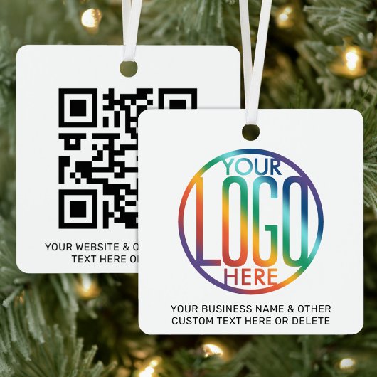 Uw QR-code en Logo Business Promotion Square Metalen Ornament
