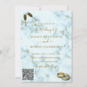 Uw QR Code Goud Wit Marmer Bruiloft Uitnodiging (Voorkant)