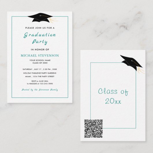 Uw QR Code Graduation Party Invitation Sjabloon (Voorkant / Achterkant)