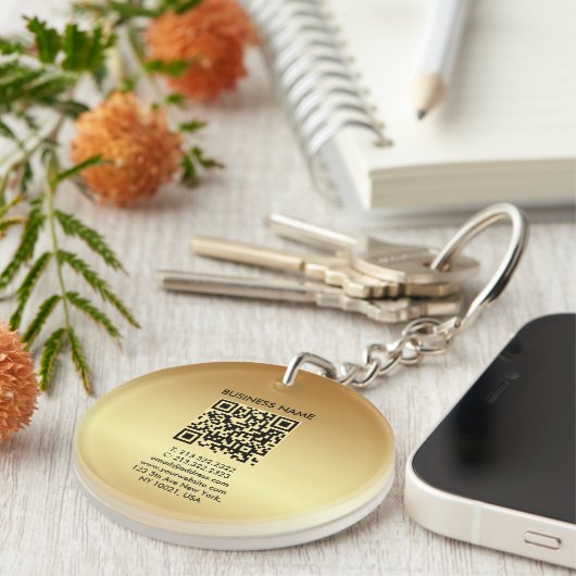 Uw QR-code Logo Gold dubbelzijdige cirkel Sleutelhanger (Voorkant Rechts)